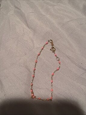 Gold Chain Bracelet with Pink Beads - Women's 18kt gold Bracelet